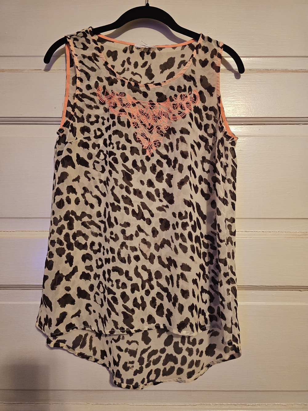 Blu Pepper Leopard Print Embroidered Tank Top Size M Neon Trim